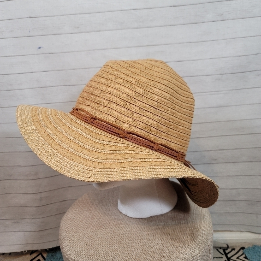 STEVE MADDEN PAPER BLEND STRAW HAT, W FAUX LEATHER WRAP DETAIL - Picture 11 of 11